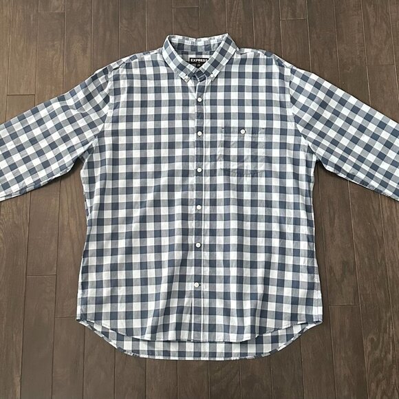 Express Blue Check XXL Shirt  NWT  100% Cotton - Picture 10 of 13